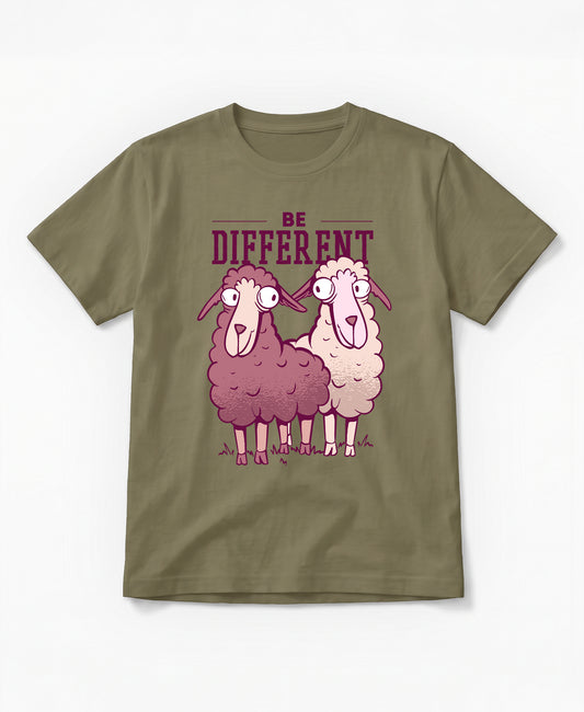 SCHÄFF - Be Different Schaf Bio T-Shirt in Farbe Khakigrün mit lustigem Schäfchen-Motiv und Spruch für Schaf-Fans