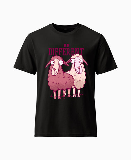 SCHÄFF - Be Different Schaf Bio T-Shirt in Farbe Schwarz mit lustigem Schäfchen-Motiv und Spruch für Schaf-Fans