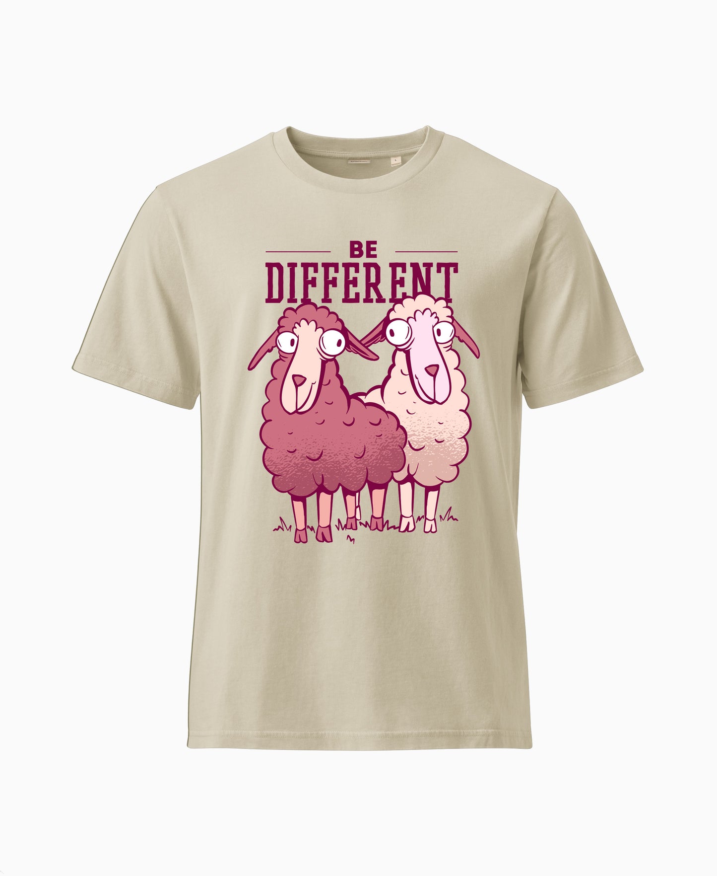 SCHÄFF - Be Different Schaf Bio T-Shirt in Farbe Desert Dust mit lustigem Schäfchen-Motiv und Spruch für Schaf-Fans
