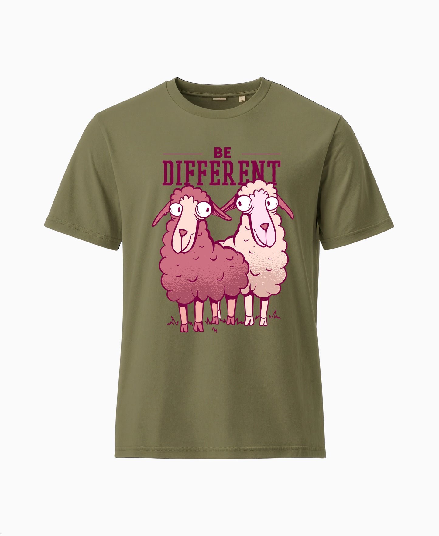 SCHÄFF - Be Different Schaf Bio T-Shirt in Farbe Khakigrün mit lustigem Schäfchen-Motiv und Spruch für Schaf-Fans