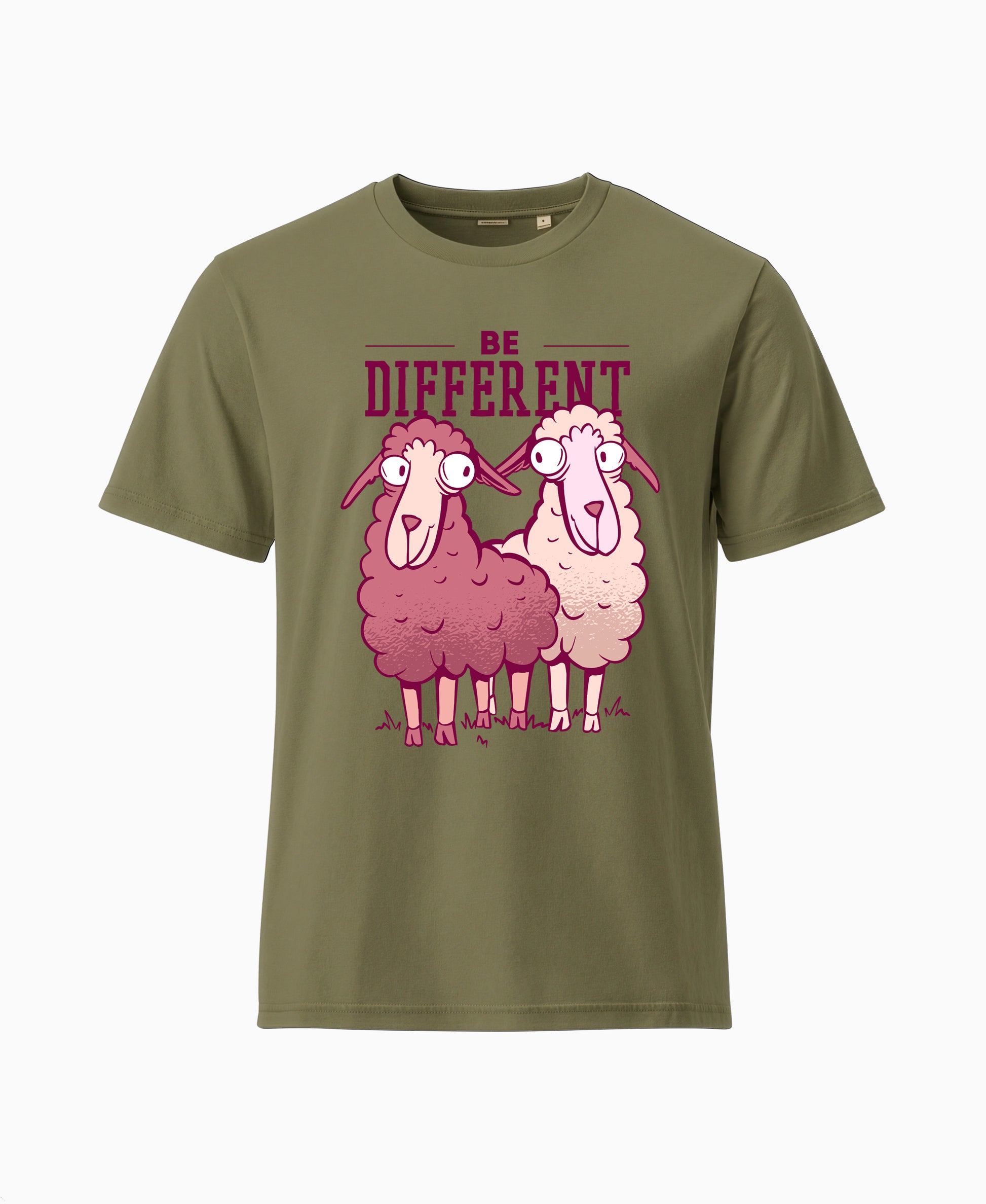 SCHÄFF - Be Different Schaf Bio T-Shirt in Farbe Khakigrün mit lustigem Schäfchen-Motiv und Spruch für Schaf-Fans