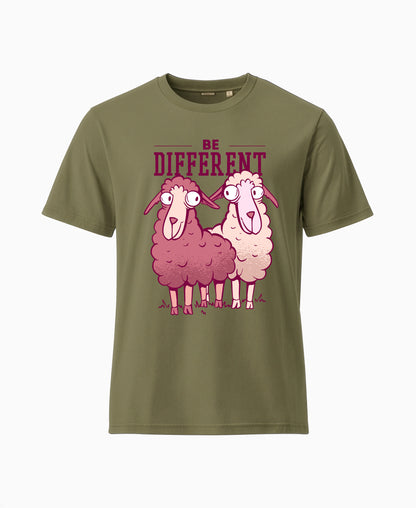 SCHÄFF - Be Different Schaf Bio T-Shirt in Farbe Khakigrün mit lustigem Schäfchen-Motiv und Spruch für Schaf-Fans