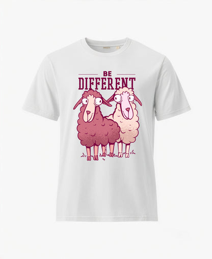 SCHÄFF - Be Different Schaf Bio T-Shirt in Farbe Weiss mit lustigem Schäfchen-Motiv und Spruch für Schaf-Fans