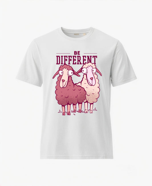SCHÄFF - Be Different Schaf Bio T-Shirt in Farbe Weiss mit lustigem Schäfchen-Motiv und Spruch für Schaf-Fans