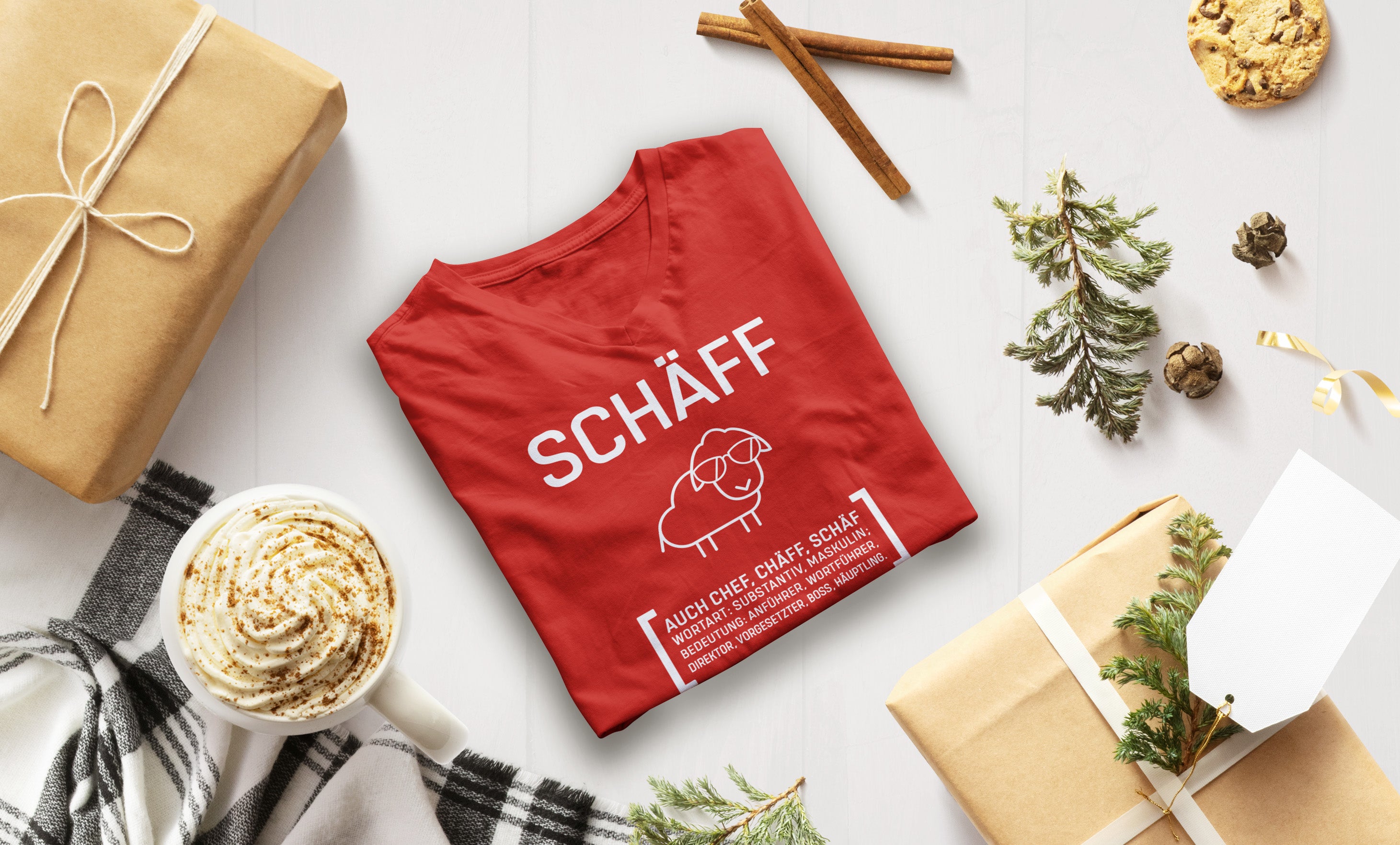 Schäff T-Shirt mit Geschenken, Weihnachten Geschenkidee für Chefs und Chefinnen