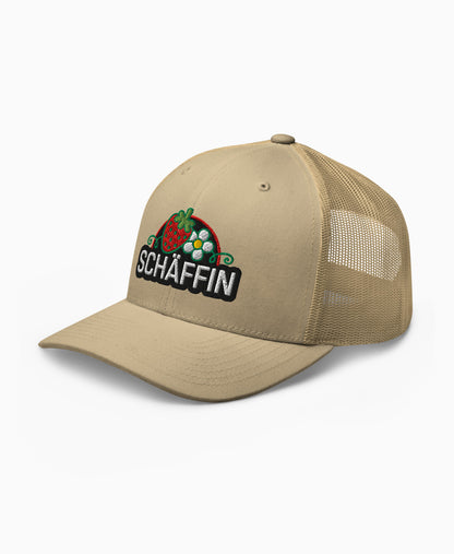 SCHÄFFIN Retro Cap Erdbeere in Khaki mit hochwertigem Erdbeer-Stickerei-Motiv