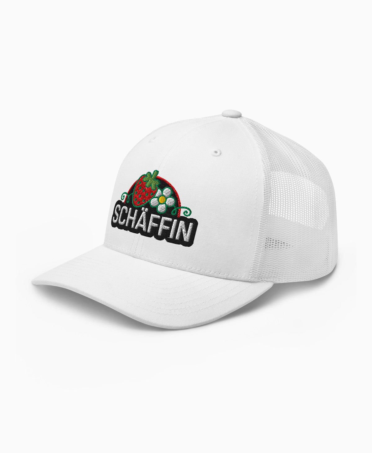 SCHÄFFIN Retro Cap Erdbeere in Weiß mit hochwertigem Erdbeer-Stickerei-Motiv