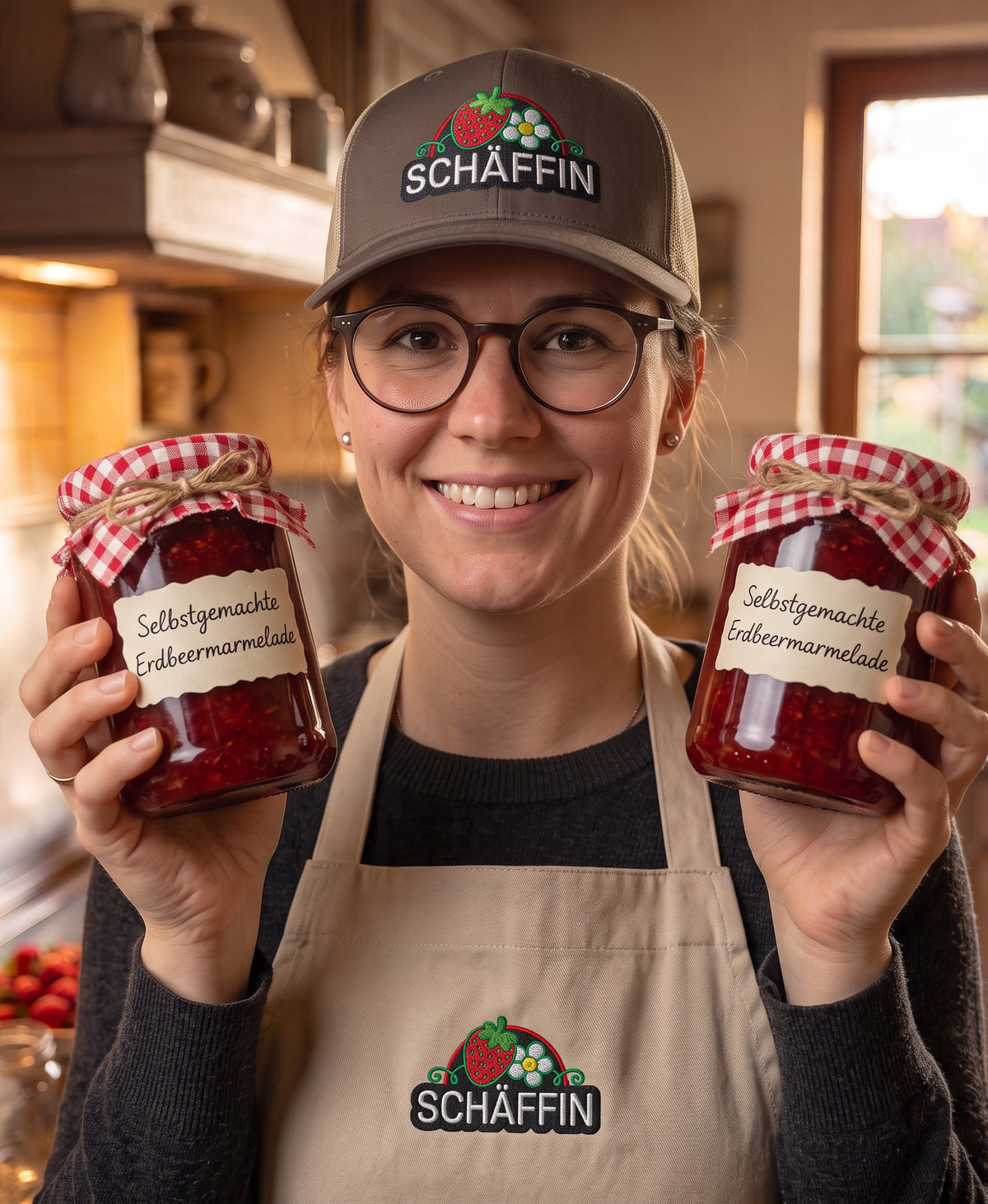 SCHÄFFIN Cap Erdbeere – Geschenk für Einkoch- & Küchenchefinnen