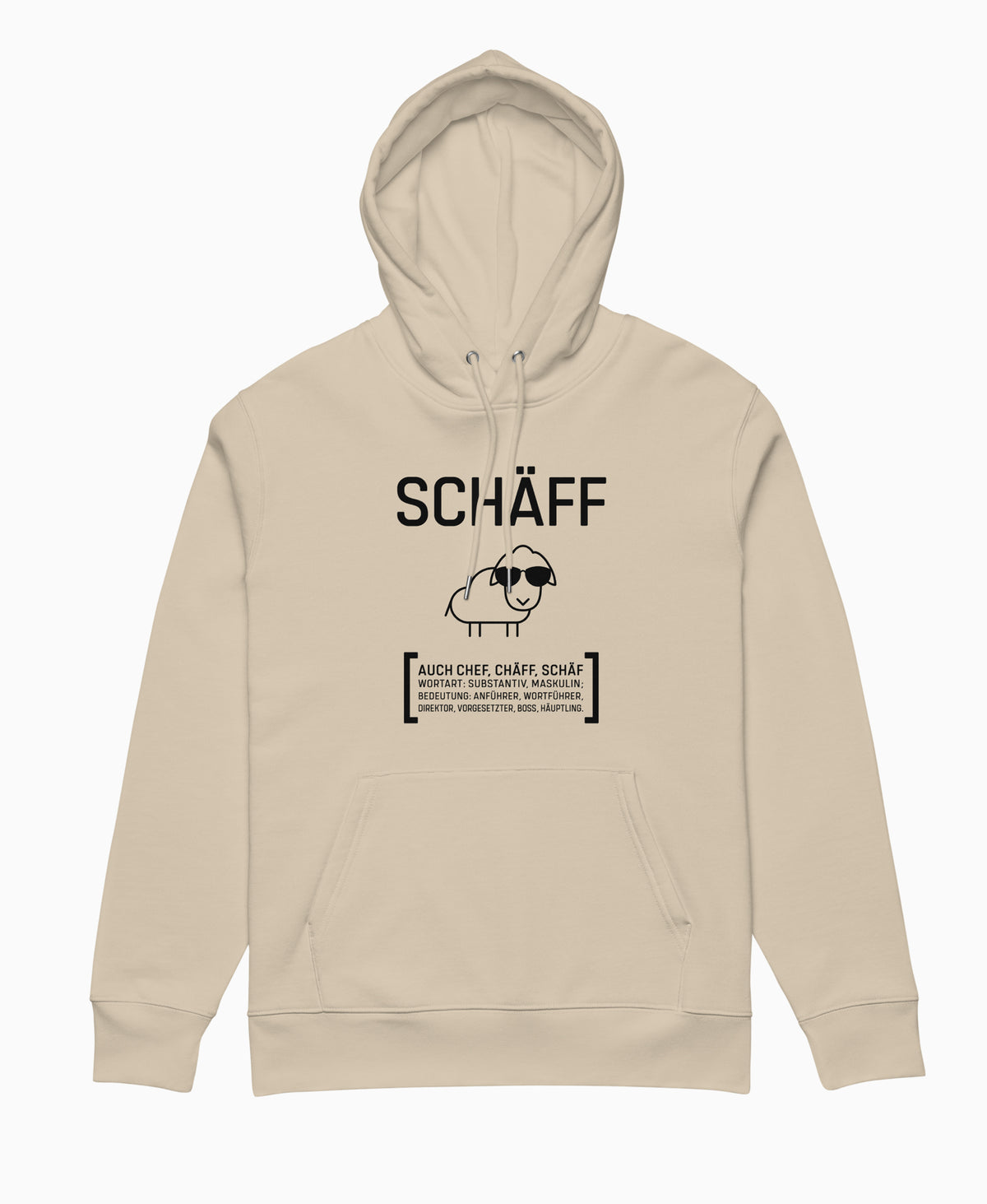 SCHÄFFIN – Chefin Bio-Hoodie in Beige mit lustigem Schaf und Wörterbuch Definition