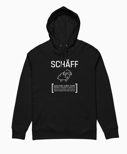 SCHÄFFIN – Chefin Bio-Hoodie in Schwarz mit lustigem Schaf und Wörterbuch Definition