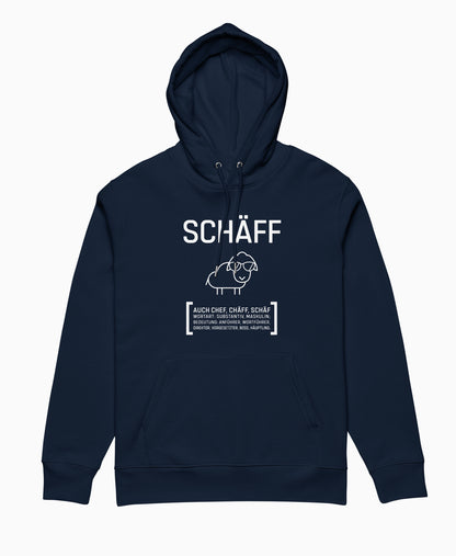 SCHÄFFIN – Chefin Bio-Hoodie in Navy mit lustigem Schaf und Wörterbuch Definition