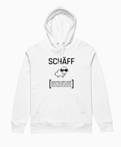 SCHÄFFIN – Chefin Bio-Hoodie in Weiss mit lustigem Schaf und Wörterbuch Definition