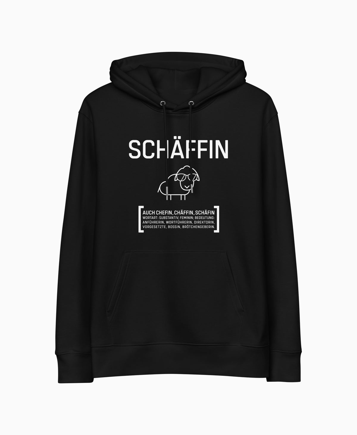 SCHÄFFIN – Chefin Bio-Hoodie in Schwarz mit lustigem Schaf und Wörterbuch Definition