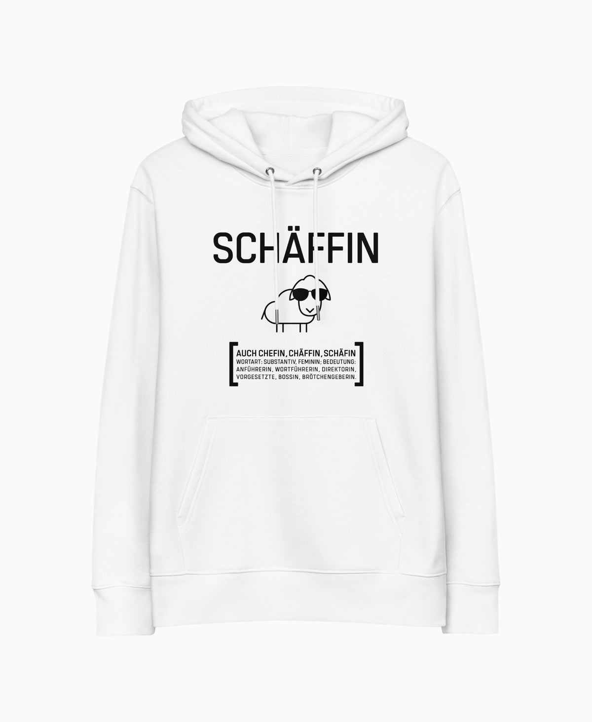 SCHÄFFIN – Chefin Bio-Hoodie in Weiss mit lustigem Schaf und Wörterbuch Definition