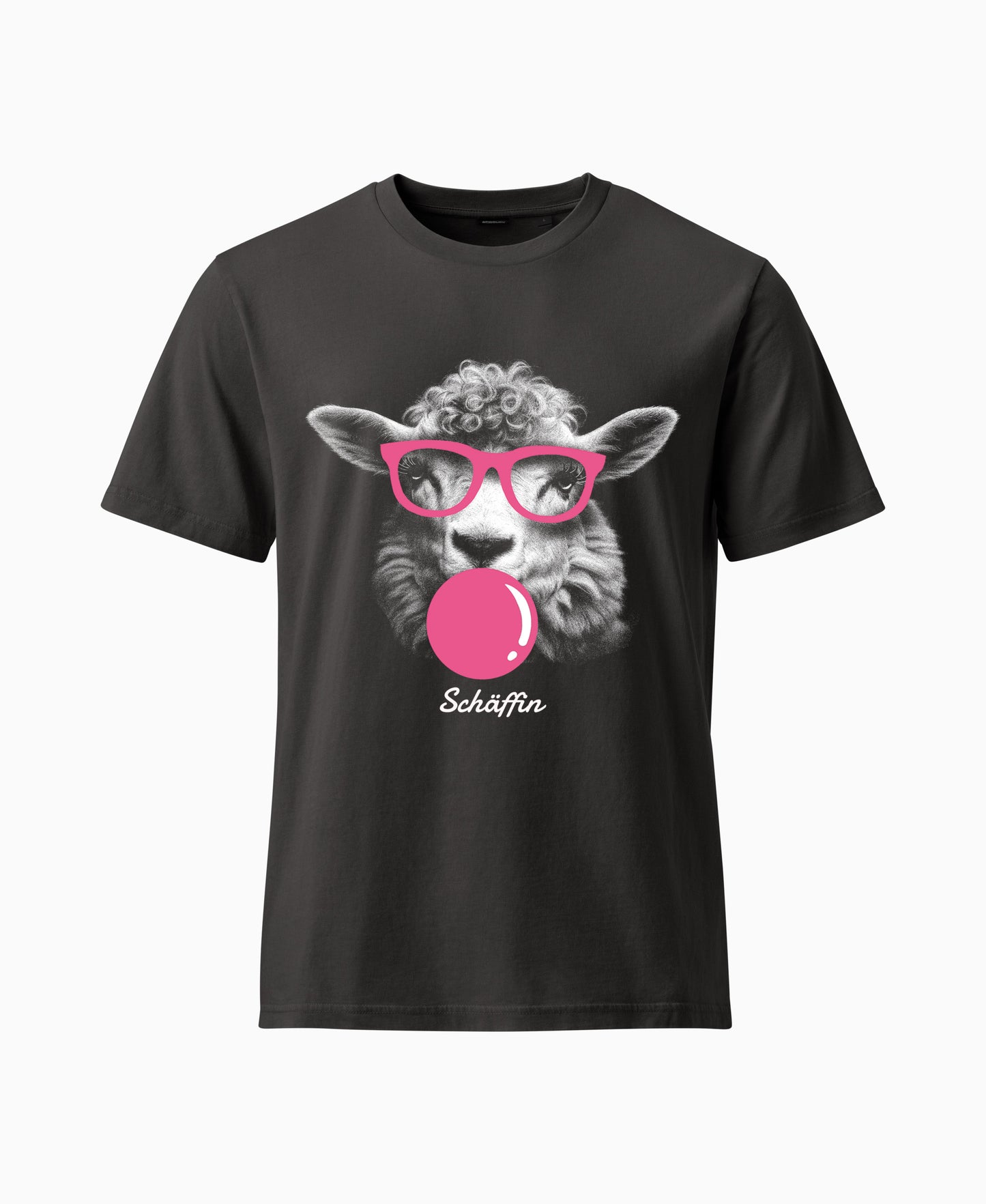 SCHÄFFIN T-Shirt Tier mit rosa Kaugummi – lustiges Schaf, Anthrazit