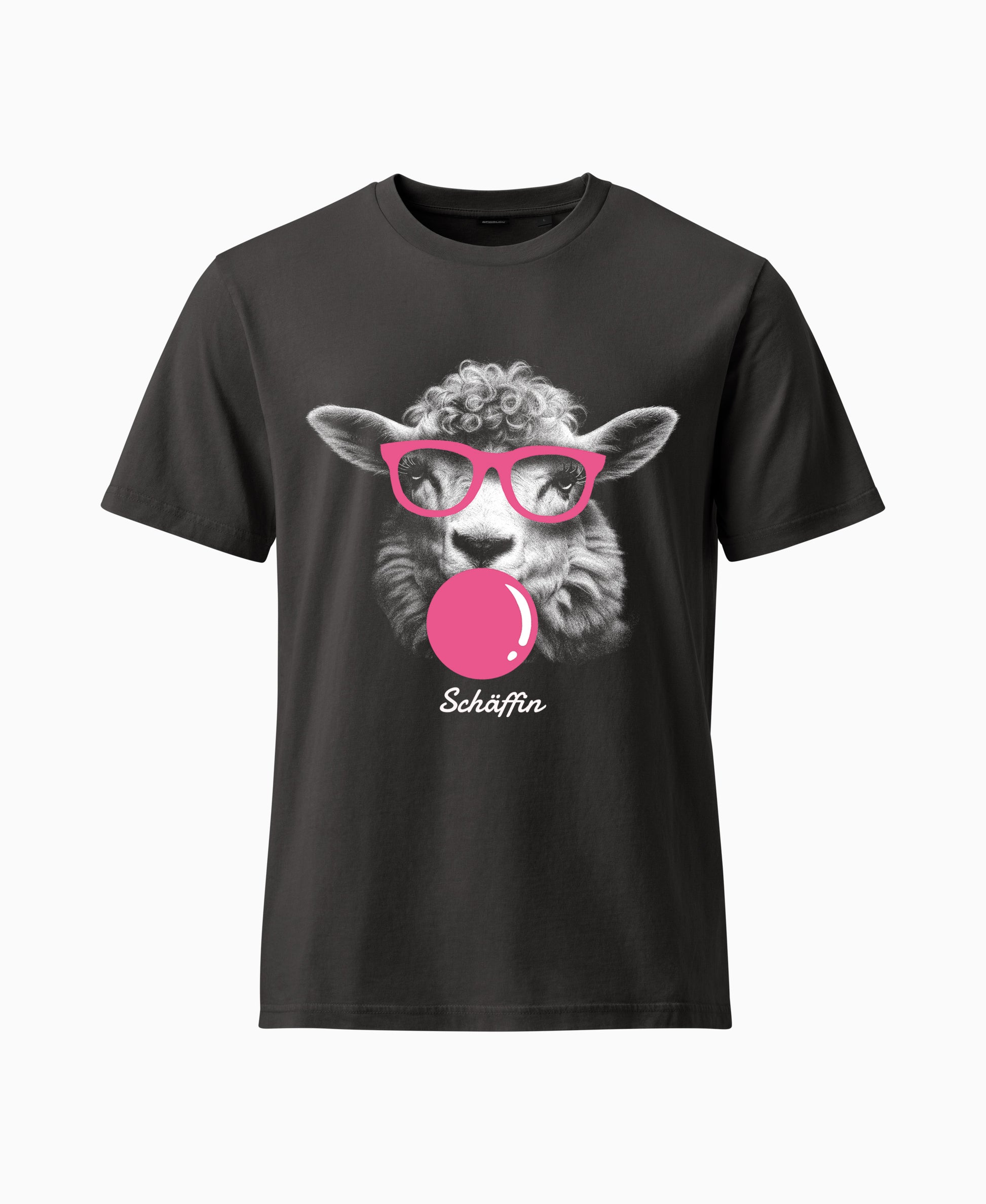 SCHÄFFIN T-Shirt Tier mit rosa Kaugummi – lustiges Schaf, Anthrazit