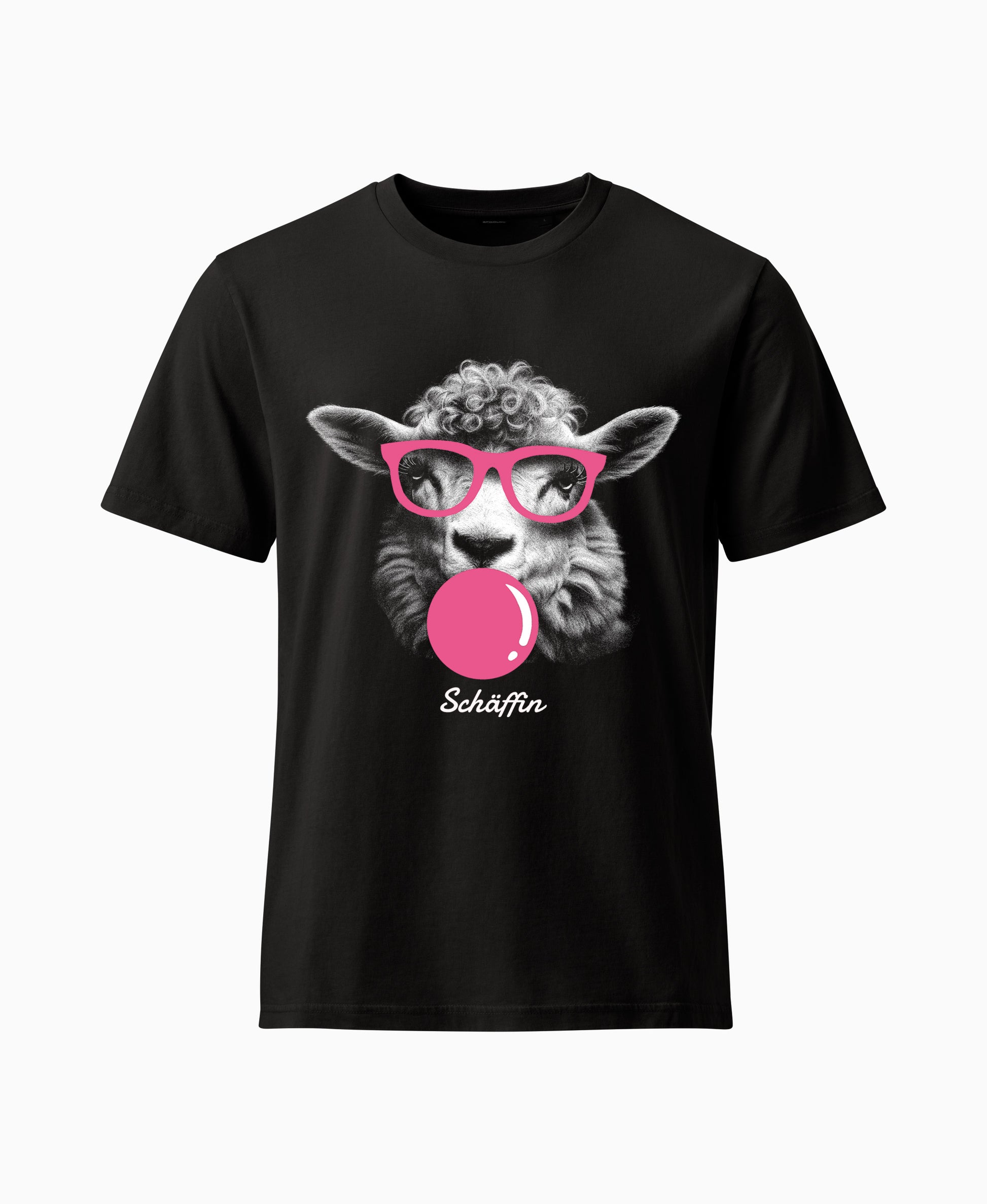 SCHÄFFIN T-Shirt Tier mit rosa Kaugummi  und rosa Brille – lustiges Schaf, Schwarz