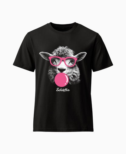 SCHÄFFIN T-Shirt Tier mit rosa Kaugummi  und rosa Brille – lustiges Schaf, Schwarz