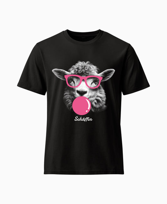 SCHÄFFIN T-Shirt Tier mit rosa Kaugummi  und rosa Brille – lustiges Schaf, Schwarz