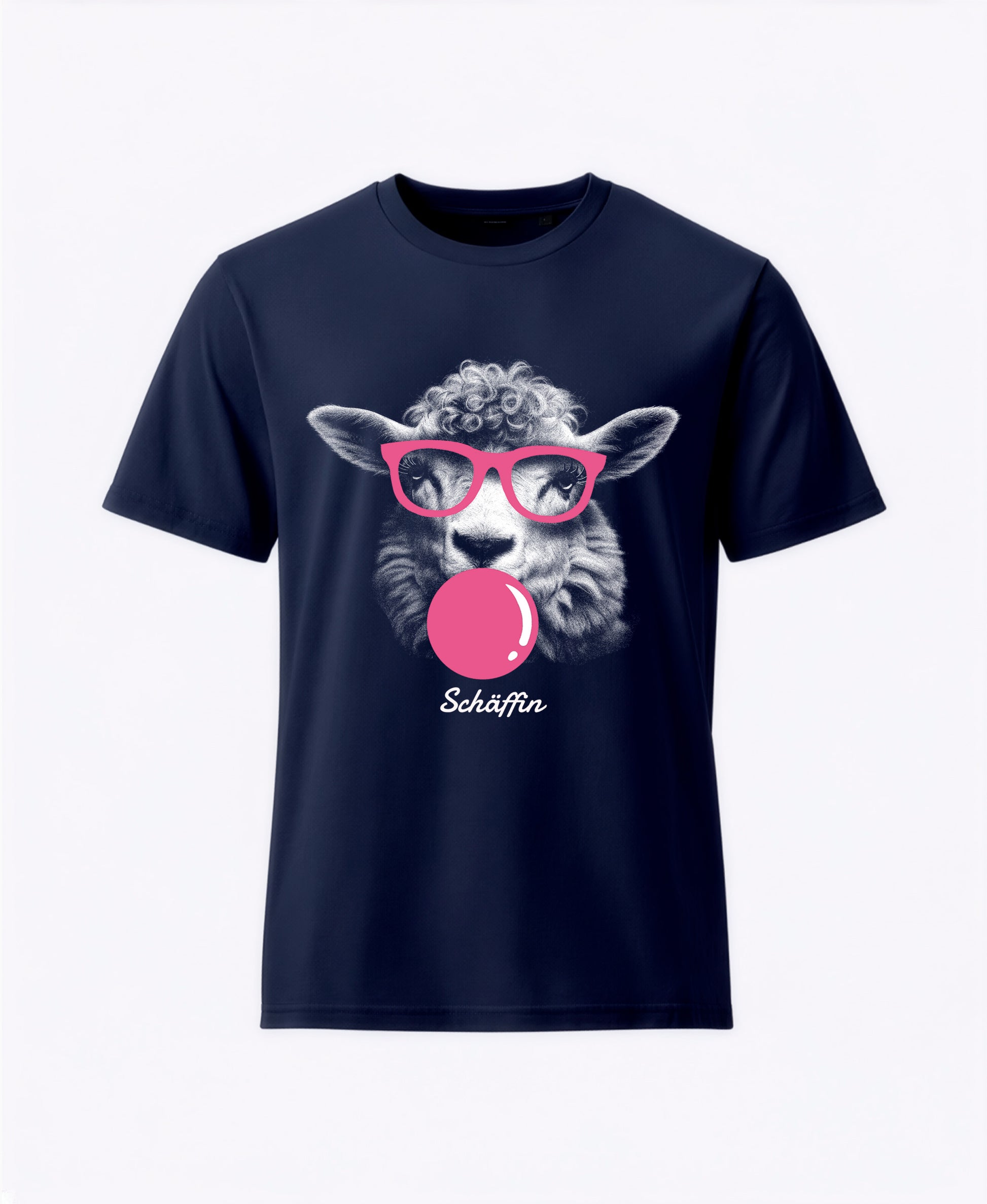SCHÄFFIN T-Shirt Tier mit rosa Kaugummi – lustiges Schaf, French Navy