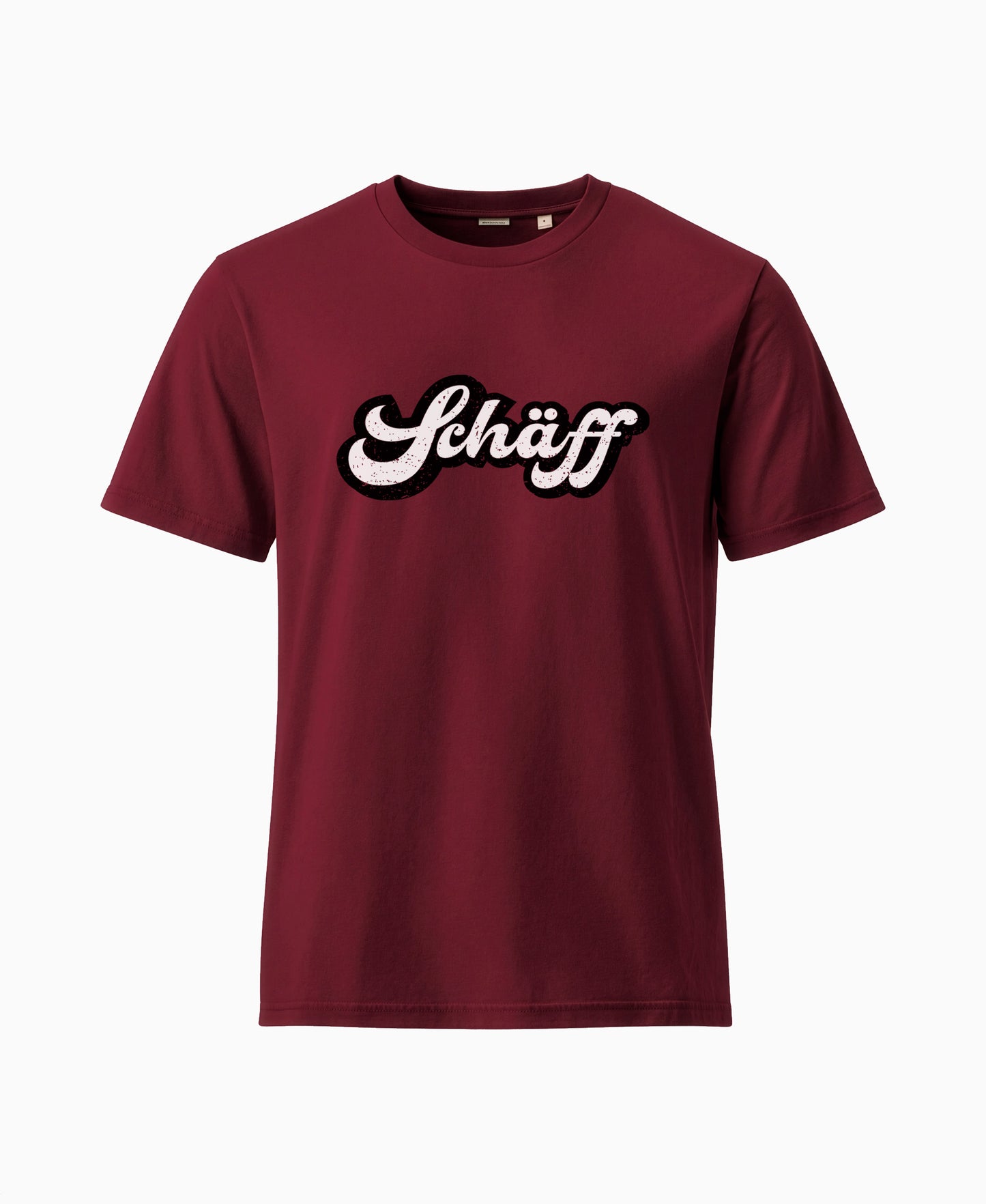 SCHÄFF Retro Schriftzug T-Shirt in der Farbe Burgundy aus Bio-Baumwolle