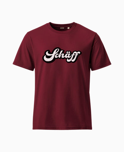 SCHÄFF Retro Schriftzug T-Shirt in der Farbe Burgundy aus Bio-Baumwolle