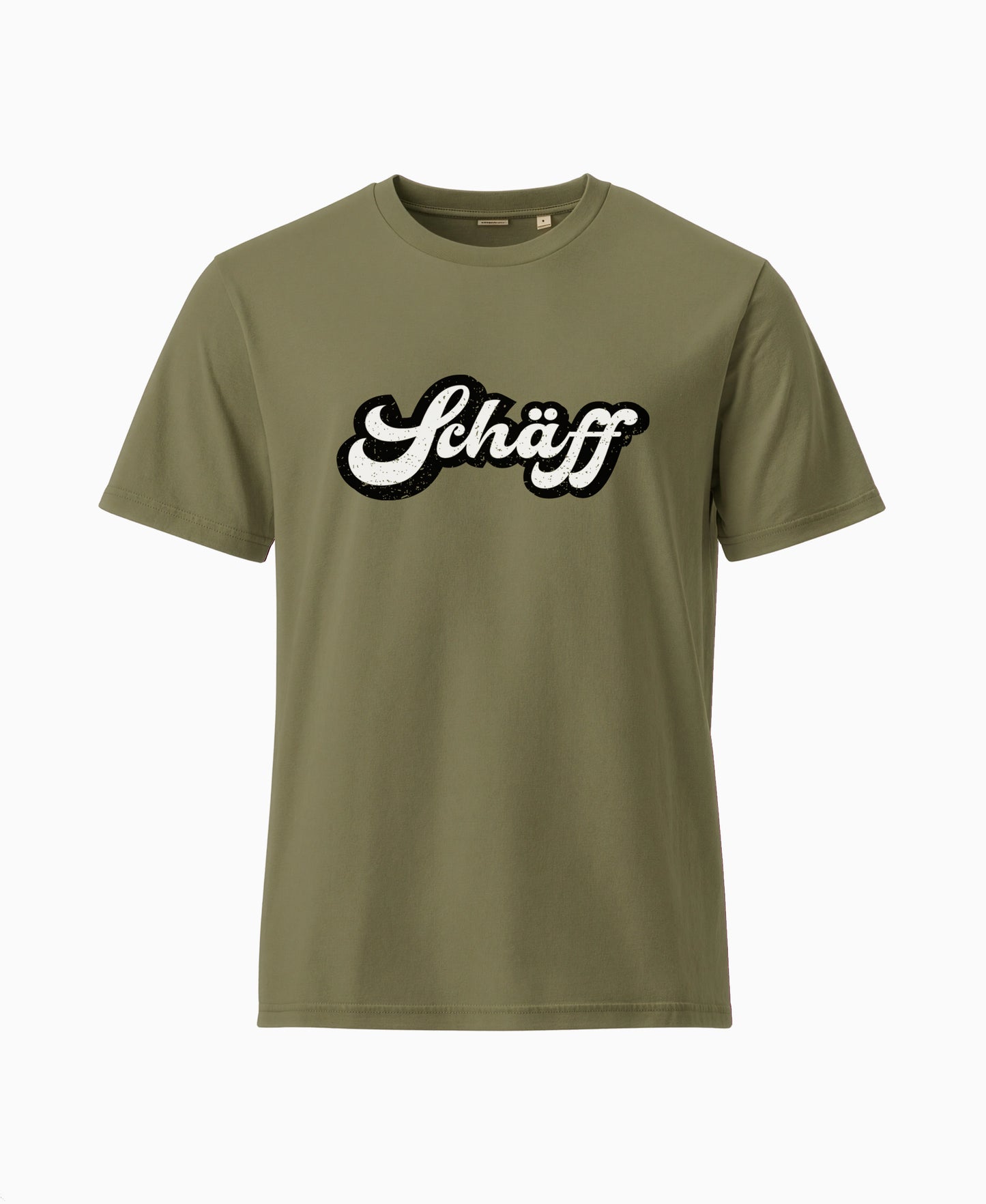 SCHÄFF Retro Schriftzug T-Shirt in der Farbe Khakigrün aus Bio-Baumwolle