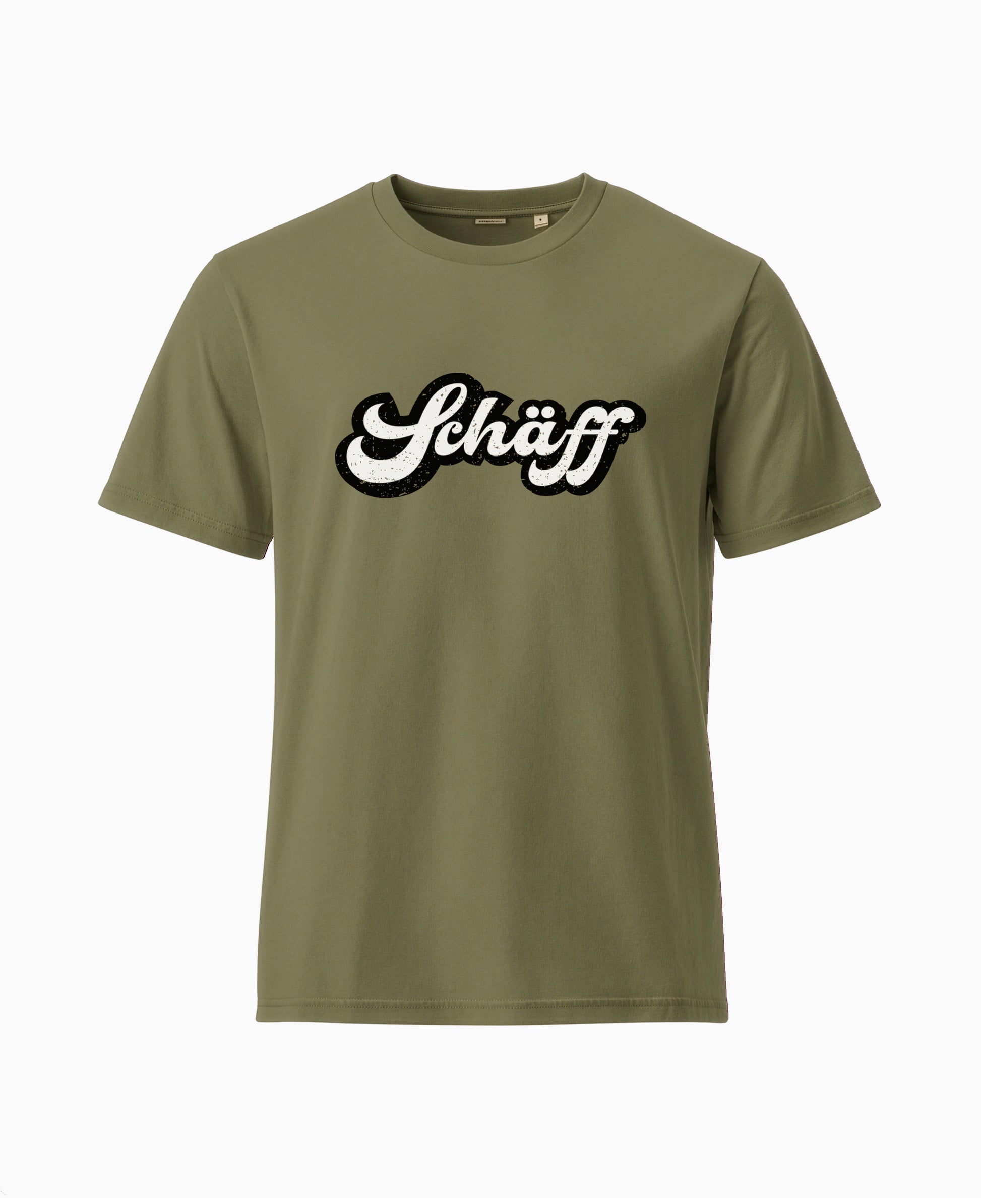SCHÄFF Retro Schriftzug T-Shirt in der Farbe Khakigrün aus Bio-Baumwolle