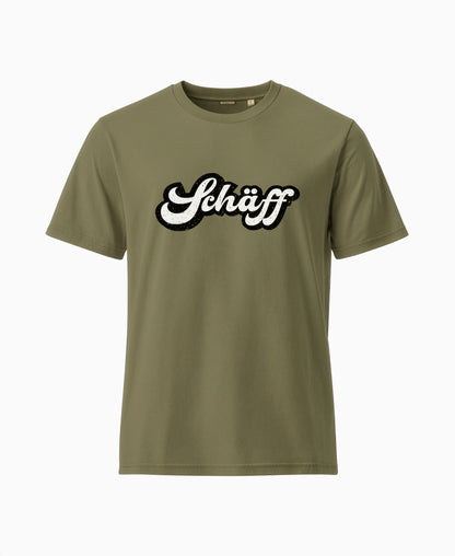 SCHÄFF Retro Schriftzug T-Shirt in der Farbe Khakigrün aus Bio-Baumwolle
