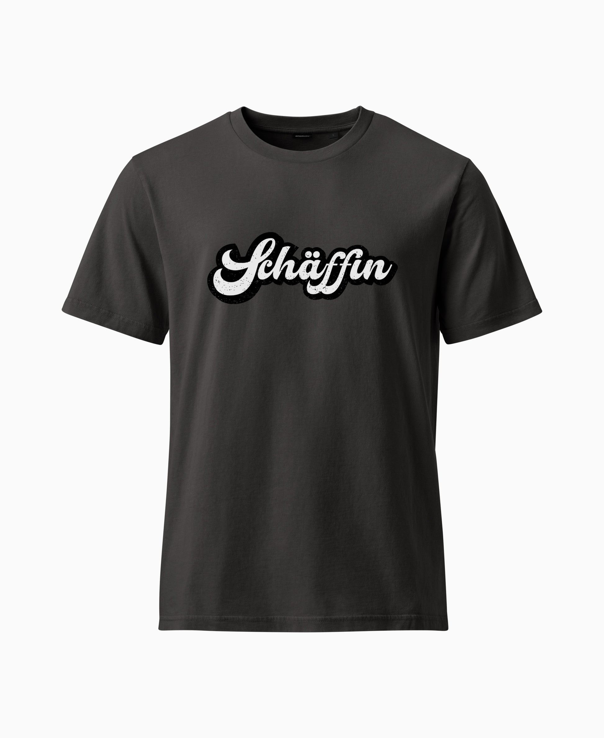 SCHÄFFIN Retro Schriftzug T-Shirt in der Farbe Anthrazit aus Bio-Baumwolle