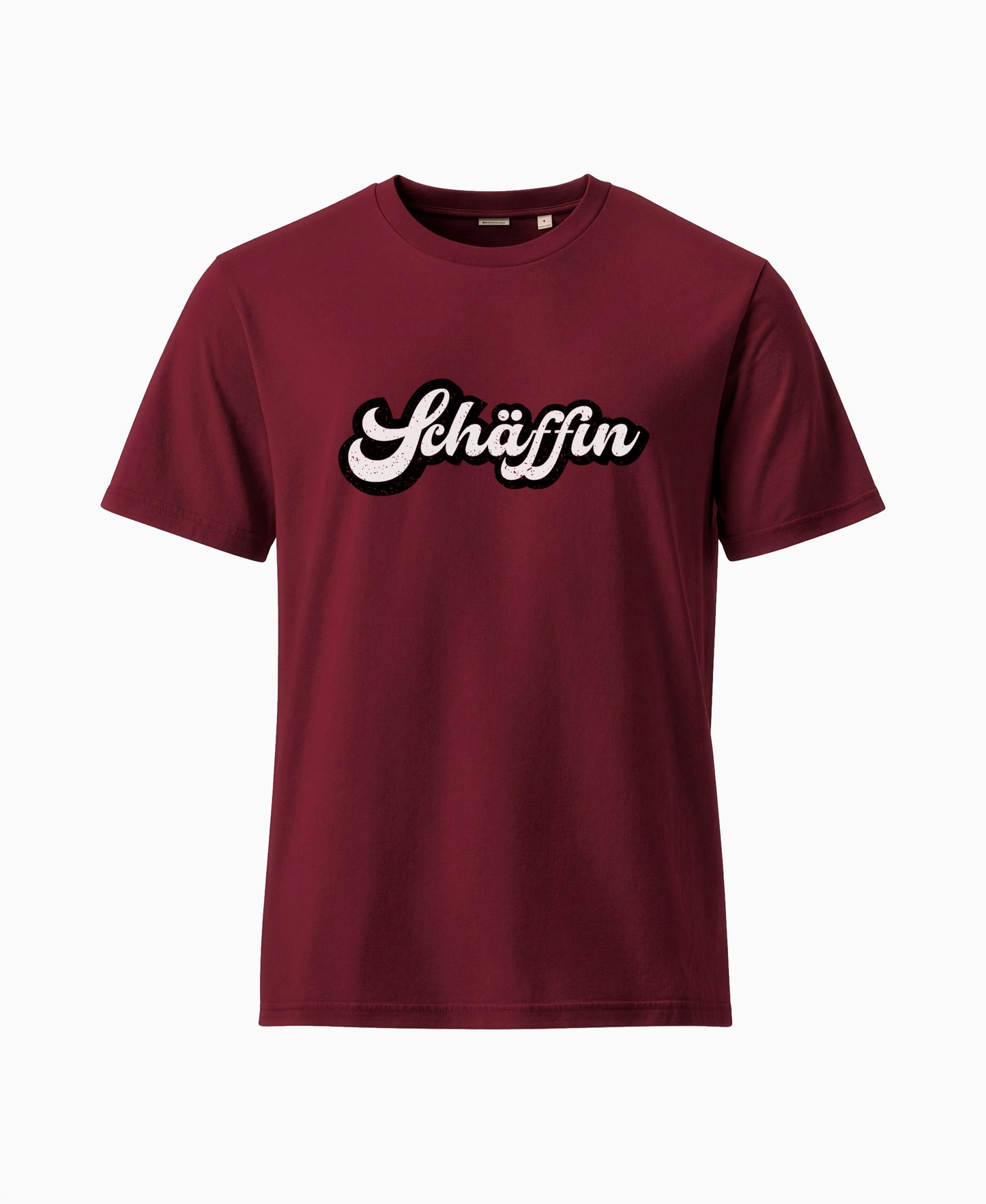 SCHÄFFIN Retro Schriftzug T-Shirt in der Farbe Burgundy aus Bio-Baumwolle