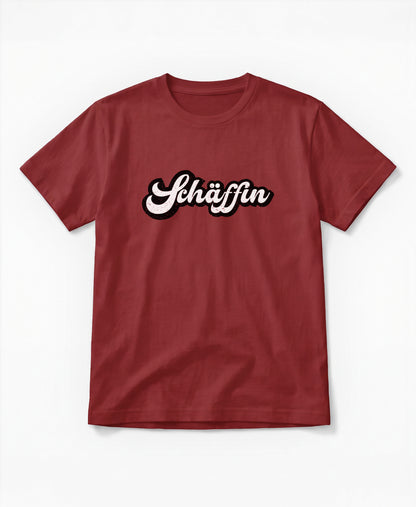 SCHÄFFIN Retro Schriftzug T-Shirt in der Farbe Burgundy aus Bio-Baumwolle