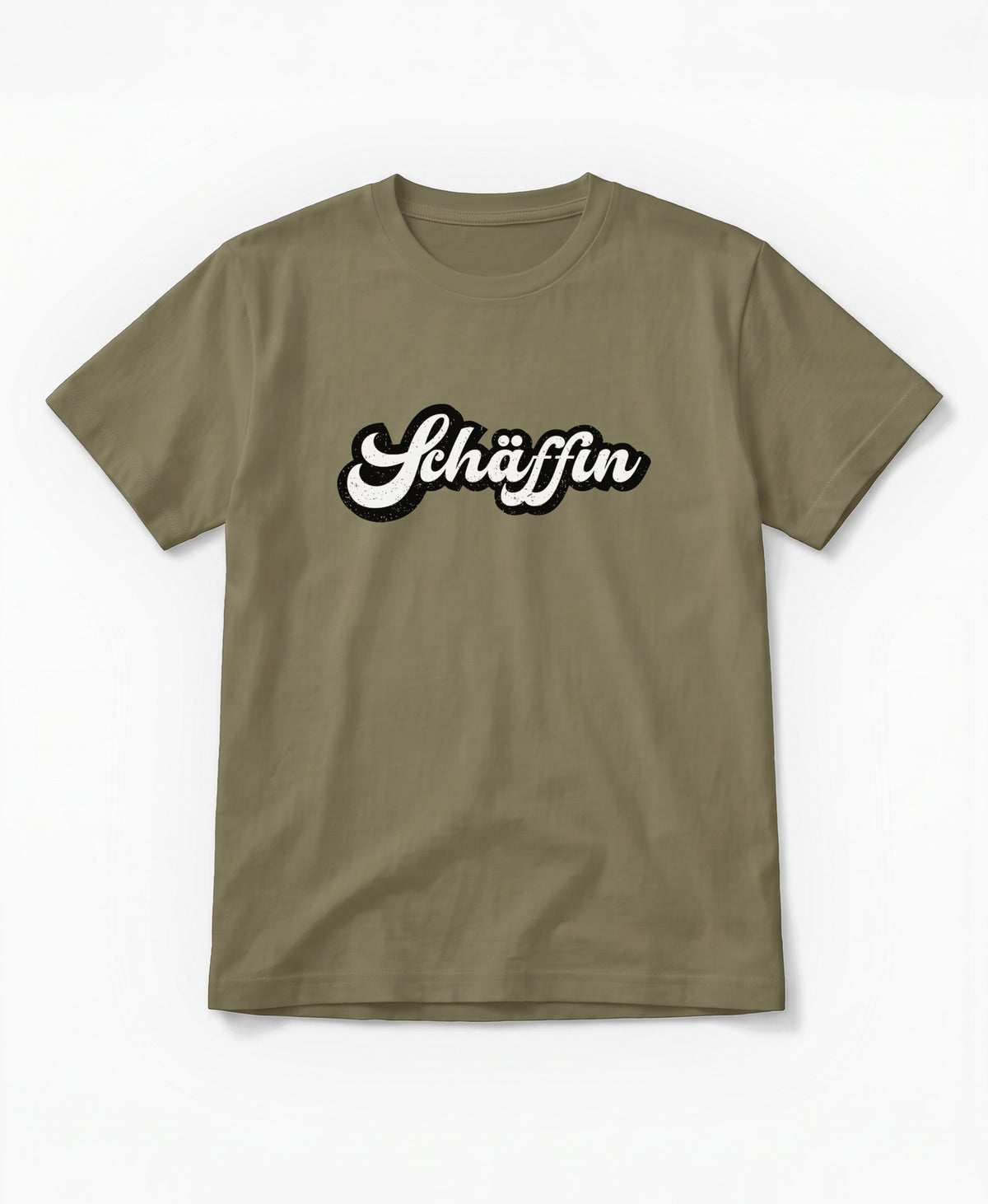 SCHÄFFIN Retro Schriftzug T-Shirt in der Farbe khakigrün aus Bio-Baumwolle
