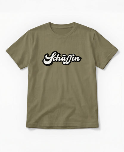 SCHÄFFIN Retro Schriftzug T-Shirt in der Farbe khakigrün aus Bio-Baumwolle