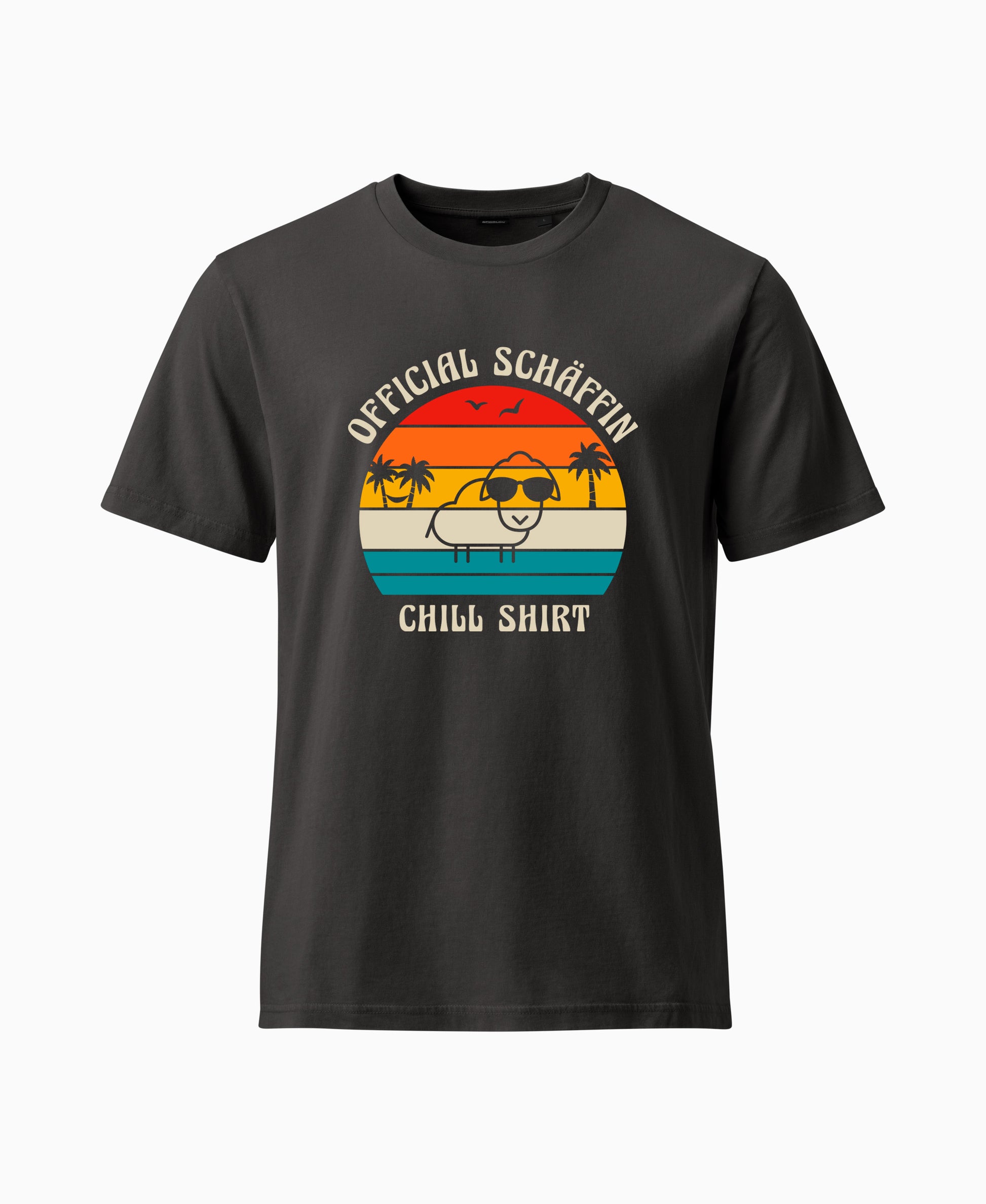 SCHÄFFIN – Official Chill Shirt mit Urlaubsmotiv & Sonnenbrille Bio T-Shirt in Anthrazit