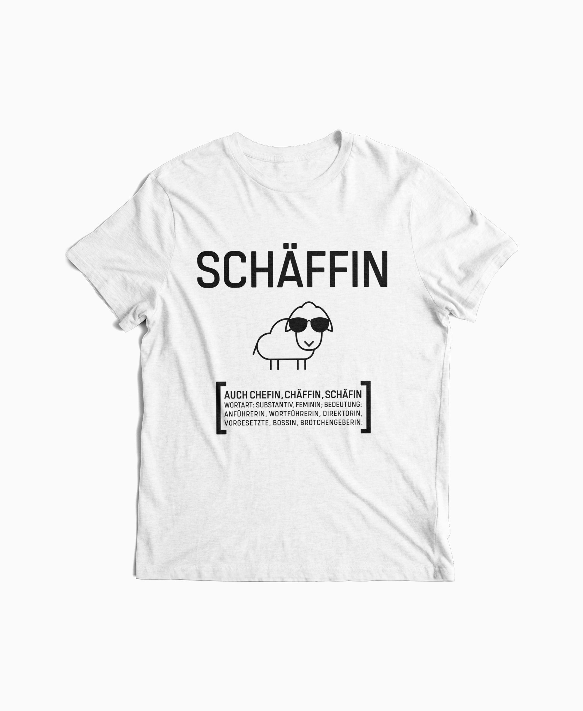 Weißes Damen T-Shirt mit Schäffin Motiv: cooles Schaf mit Sonnenbrille – humorvolles Geschenk für Chefin, Vorgesetzte oder Bossin