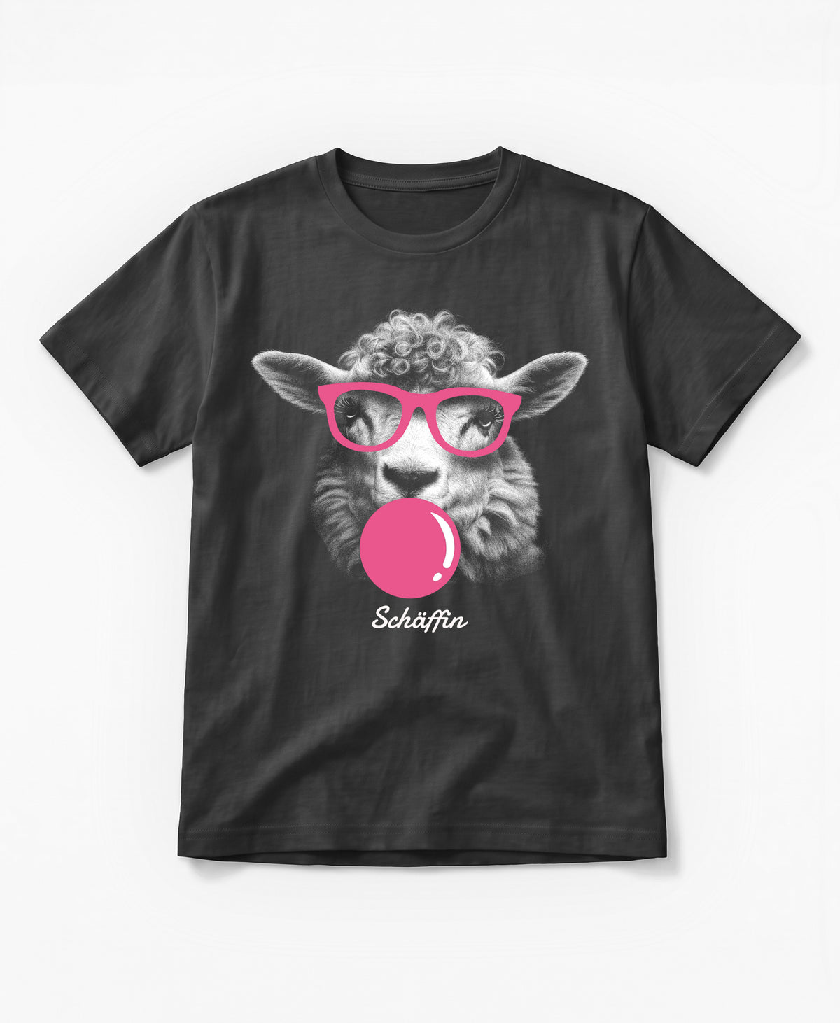 SCHÄFFIN T-Shirt Tier mit rosa Kaugummi  und rosa Brille – lustiges Schaf, in Farbe Anthrazit
