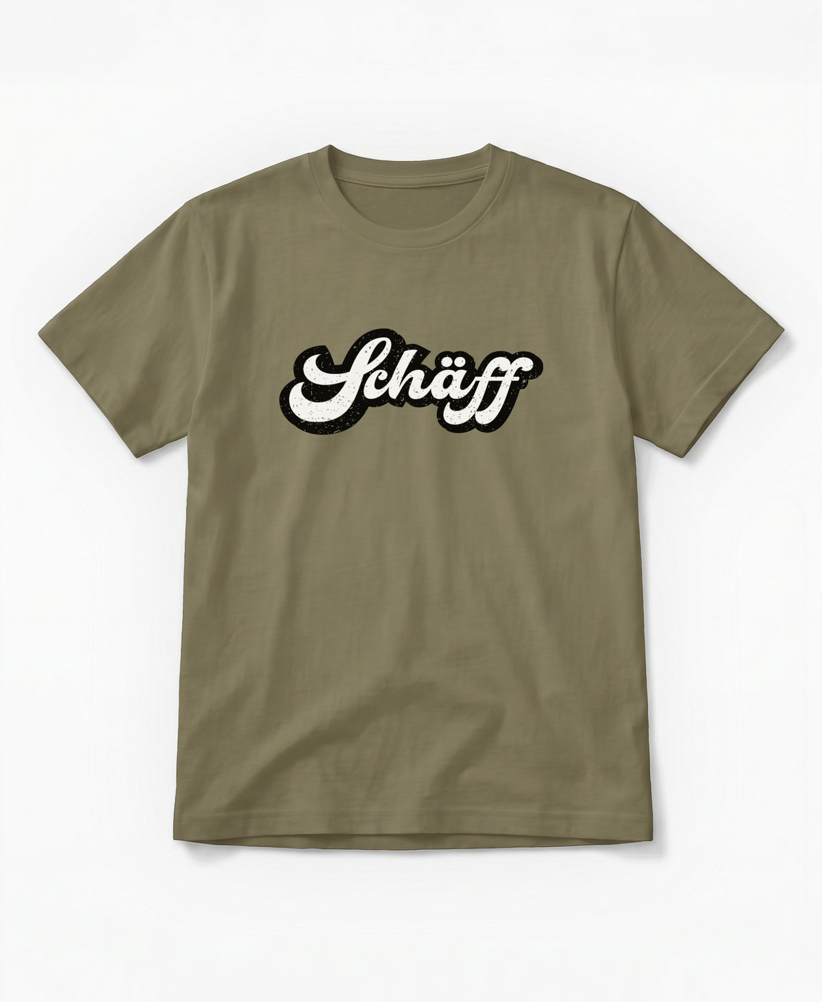 SCHÄFF Retro Schriftzug T-Shirt in der Farbe Khakigrün aus Bio-Baumwolle