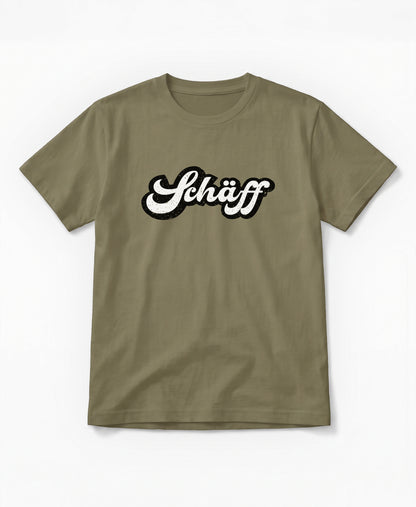 SCHÄFF Retro Schriftzug T-Shirt in der Farbe Khakigrün aus Bio-Baumwolle