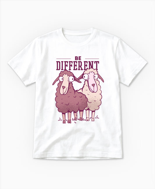 SCHÄFF - Be Different Schaf Bio T-Shirt in Farbe Weiss mit lustigem Schäfchen-Motiv und Spruch für Schaf-Fans