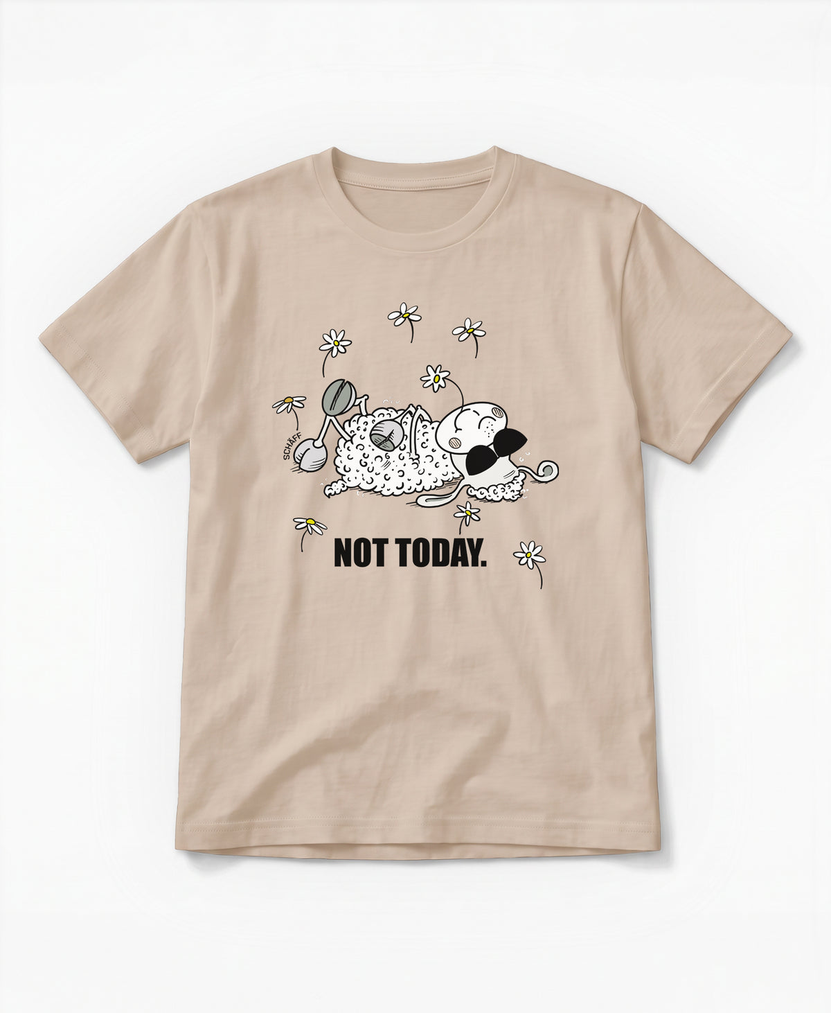 SCHÄFF Not Today Schaf Bio T-Shirt mit Comic Schaf und Sonnenbrille in Desert Dust (beige)
