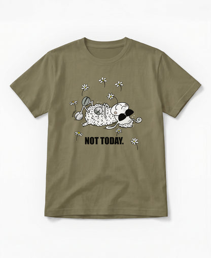 SCHÄFF Not Today Schaf Bio T-Shirt mit Comic Schaf und Sonnenbrille in Khakigrün