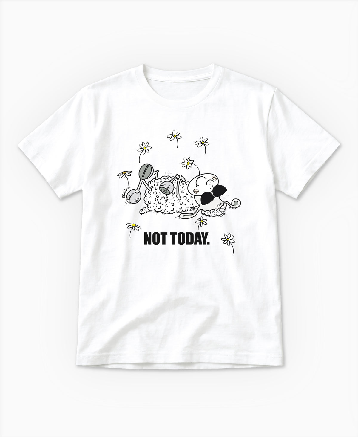 SCHÄFF Not Today Schaf Bio T-Shirt mit Comic Schaf und Sonnenbrille in Weiss