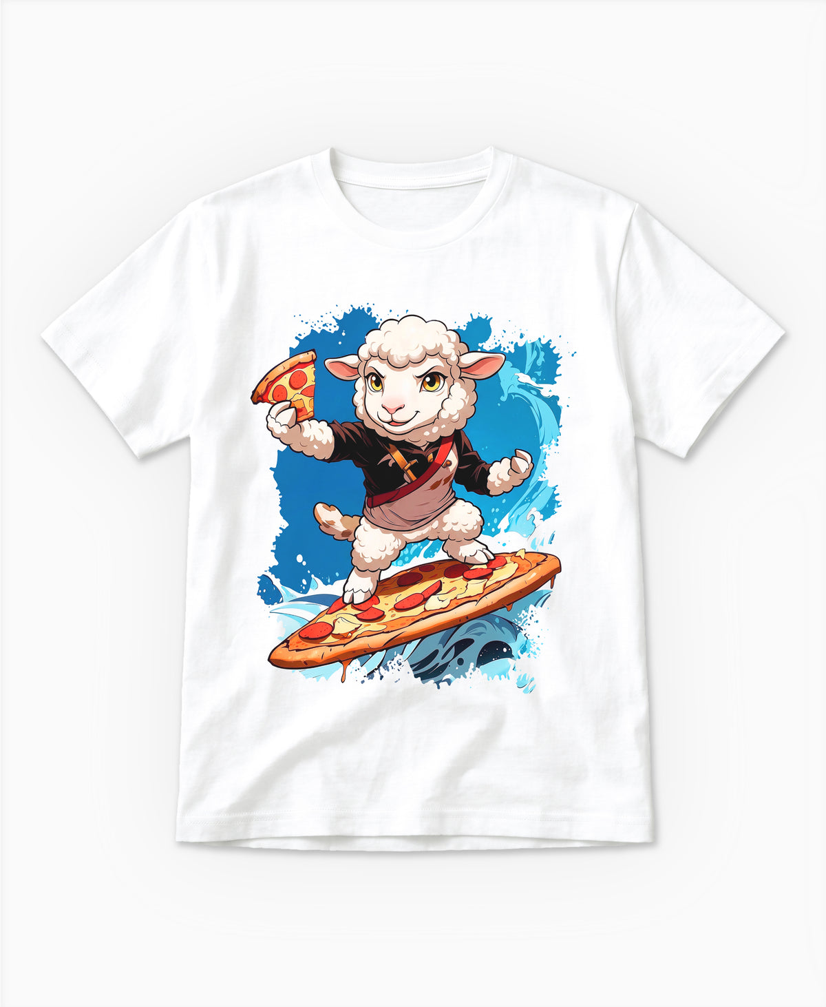 SCHÄFF – Lustiges Schaf Pizza Surfer Bio T-Shirt in Weiss