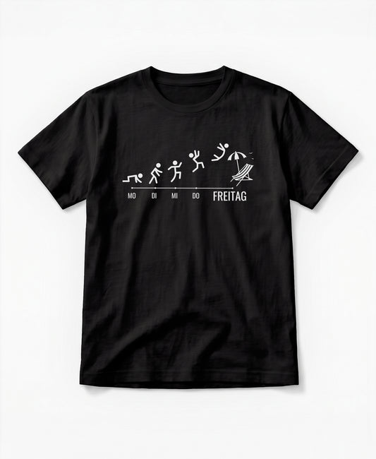 SCHÄFF – Evolution Arbeitswoche Freitag Liegestuhl T-Shirt in Schwarz.