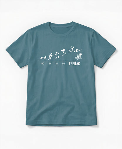 SCHÄFF – Evolution Arbeitswoche Freitag Liegestuhl T-Shirt in Farbe Stargazer Blau.
