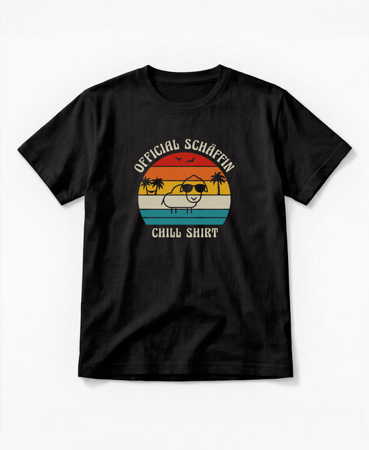 SCHÄFFIN – Official Chill Shirt mit Urlaubsmotiv & Sonnenbrille Bio T-Shirt in Schwarz