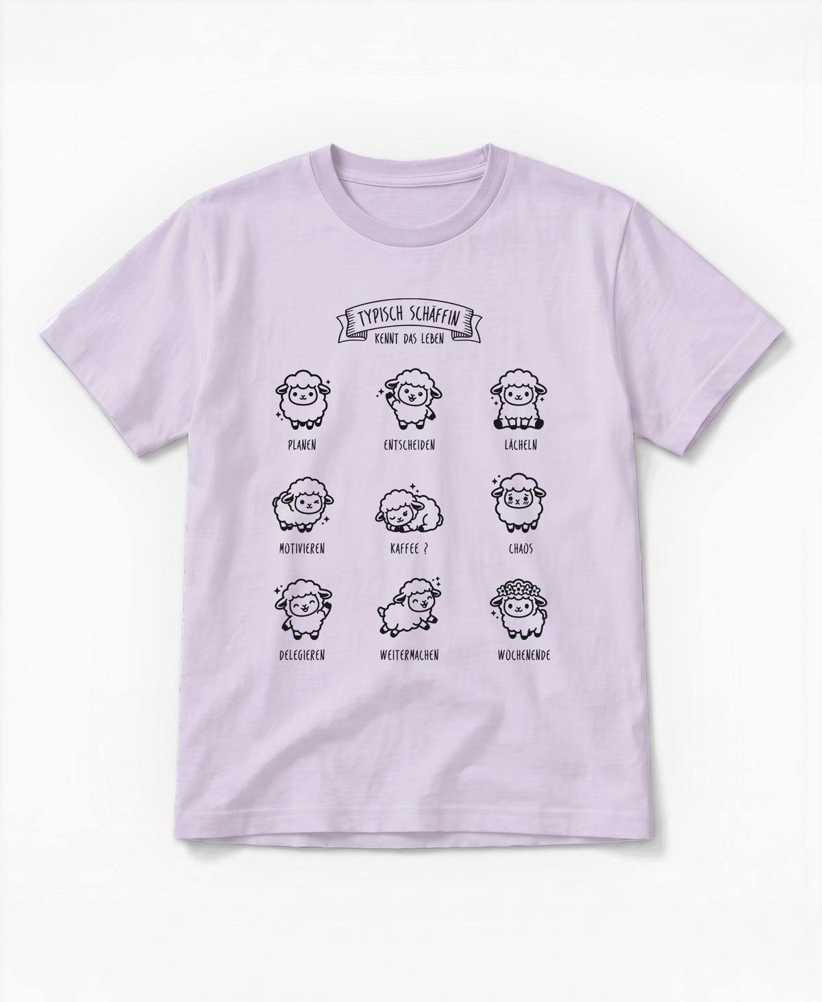 SCHÄFFIN Typisch Schäffin / Kennt das Leben Schaf Bio T-Shirt in Lavendel mit kleinen Kawaii-Schafen