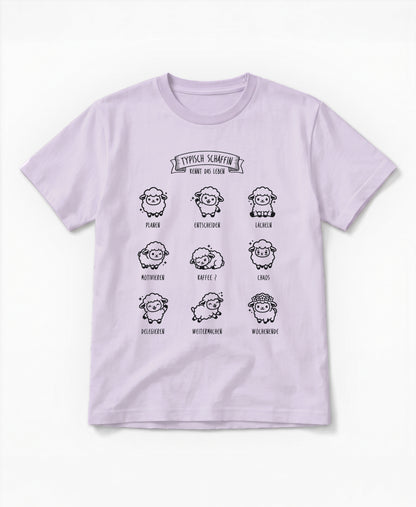SCHÄFFIN Typisch Schäffin / Kennt das Leben Schaf Bio T-Shirt in Lavendel mit kleinen Kawaii-Schafen