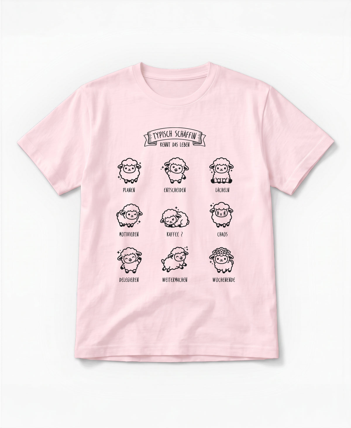 Pinkfarbenes SCHÄFFIN Typisch Schäffin / Kennt das Leben Schaf Bio T-Shirt mit kleinen Kawaii-Schafen